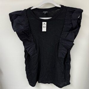 Express Elegant Black Ruffle Sleeve Tee